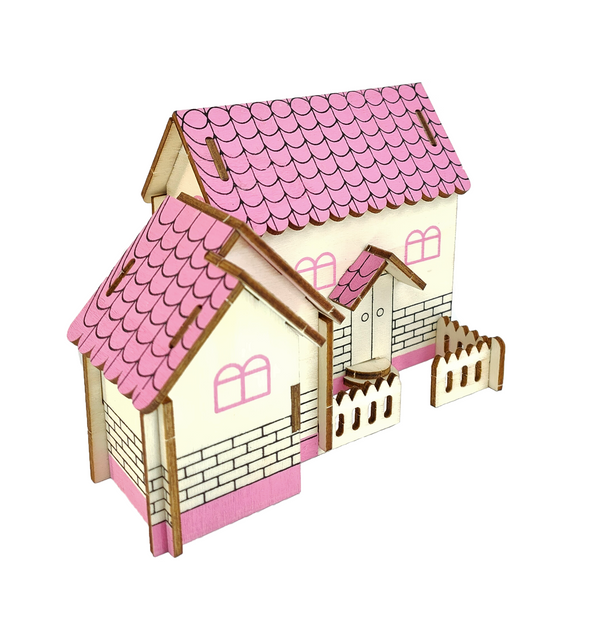 Maison rose - Puzzle 3D en bois