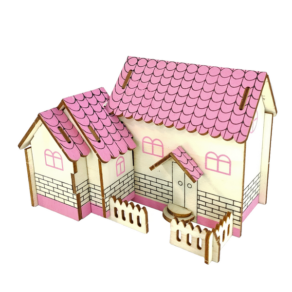 Maison rose - Puzzle 3D en bois