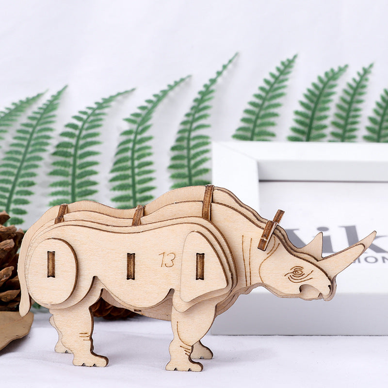 Rhinocéros - Cartoon - Puzzle 3D en bois