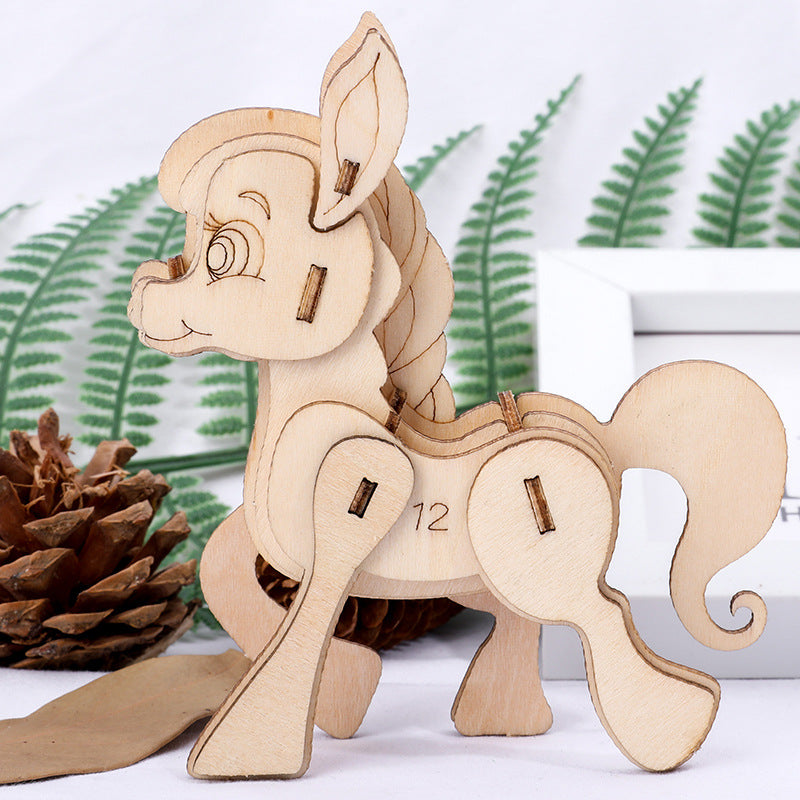 Poney - Cartoon - Puzzle 3D en bois