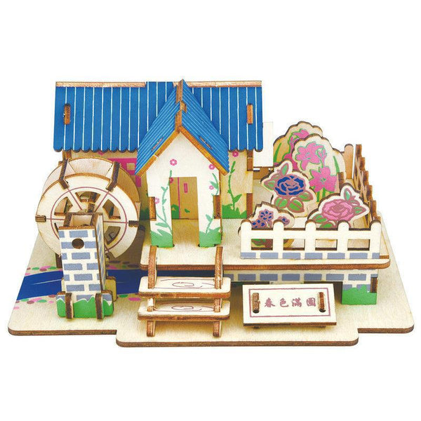 Maison avec moulin - Puzzle 3D en bois