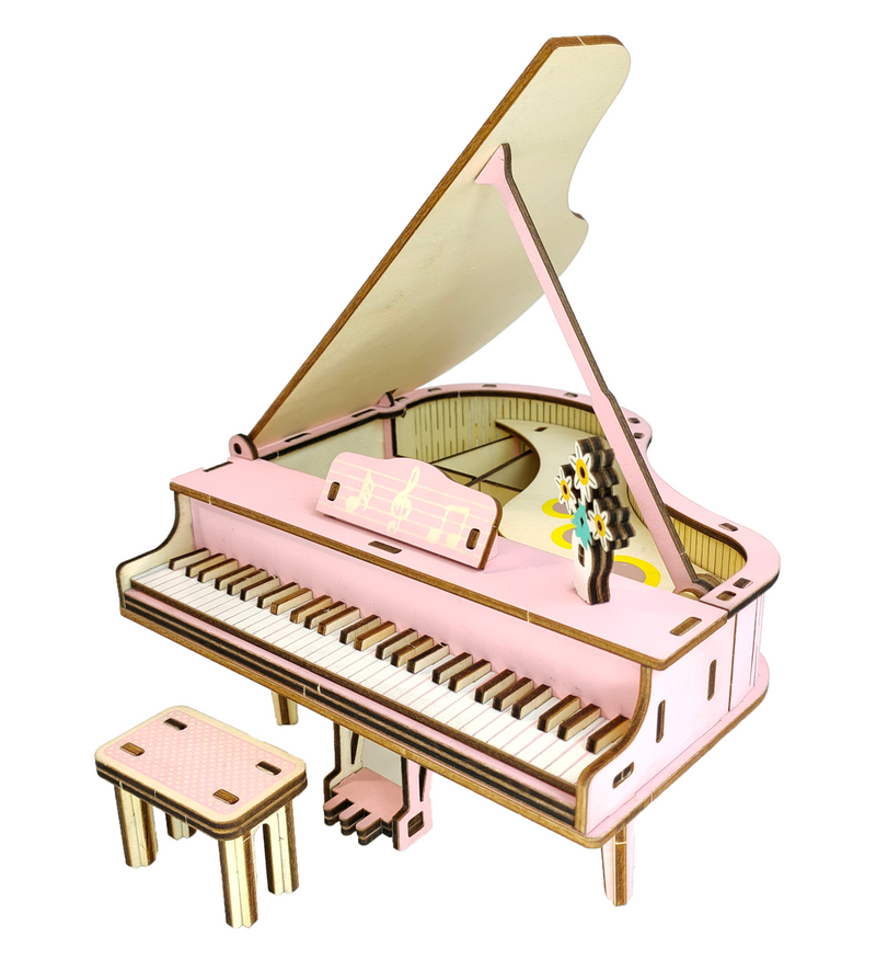 Piano à queue rose - Puzzle 3D en bois