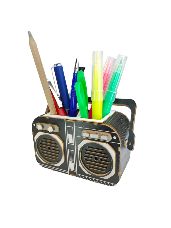 Radio noir Rétro - POT A CRAYONS / STYLOS - Puzzle 3D en bois