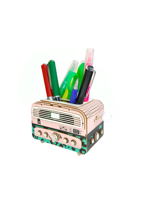 Radio Rose Rétro - POT A CRAYONS / STYLOS - Puzzle 3D en bois